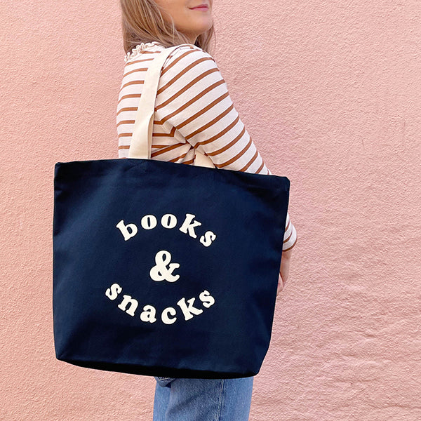 Books & Snacks Large Canvas Tote Bag