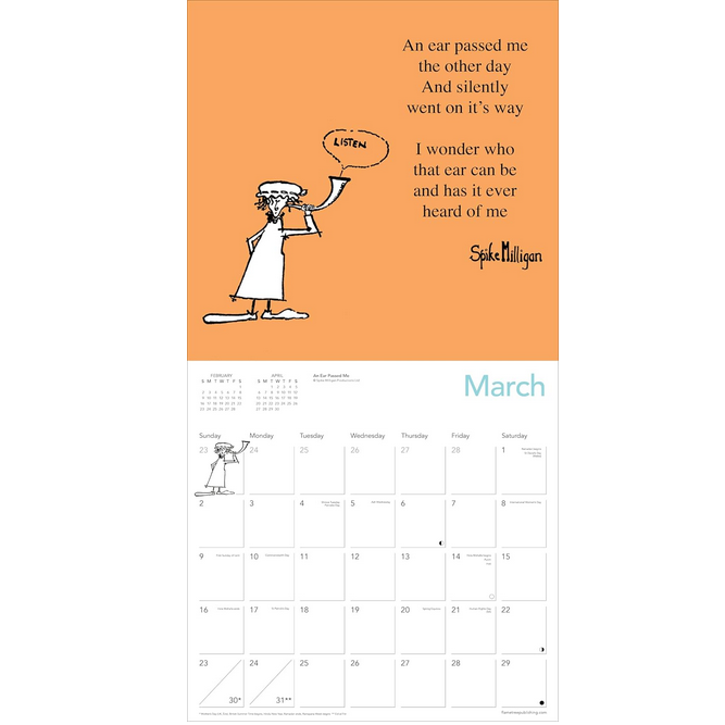 Spike Milligan 2025 Wall Calendar