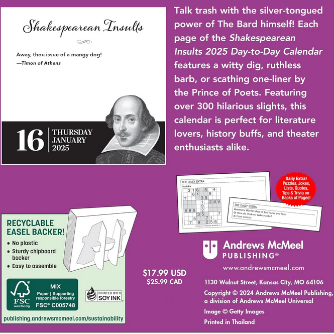 Shakespearean Insults 2025 Page-a-Day Calendar